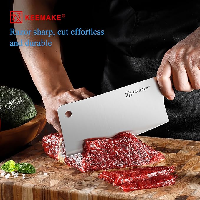KEEMAKE Cleaver Knife 7 inch, Meat Knife Heavy Duty with German High Carbon Stainless Steel 1.4116 Chopper Knife, Vegetable knife with Ergonomic Pakkawood Handle Chinese Chef Knife