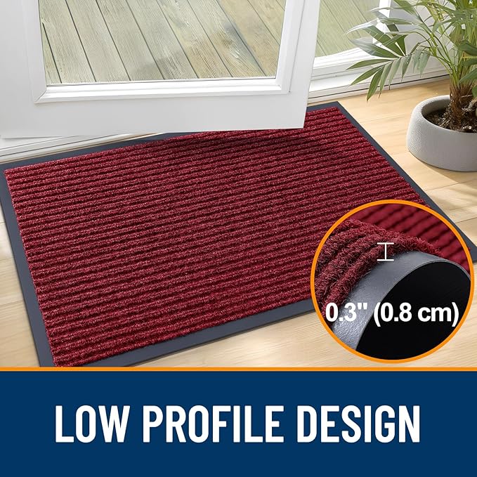 OLANLY Front Door Mat Indoor Outdoor Entrance, Waterproof Heavy Duty Doormat, Fade Resistant, Low Profile, Easy Clean Patio Porch Welcome Floor Mats for Entry, 40x32, Wine Red