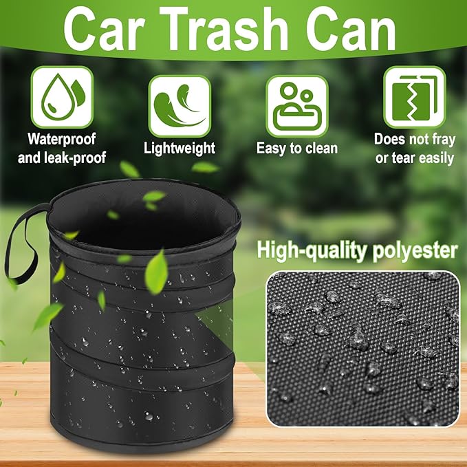 2 PCS Car Trash Can, Collapsible Pop-up Car Garbages Can, Portable Garbage Bin with Elastic Band, Small Garbage Can for Back Seat Front Seat, for Outdoor Traveling & Home Use