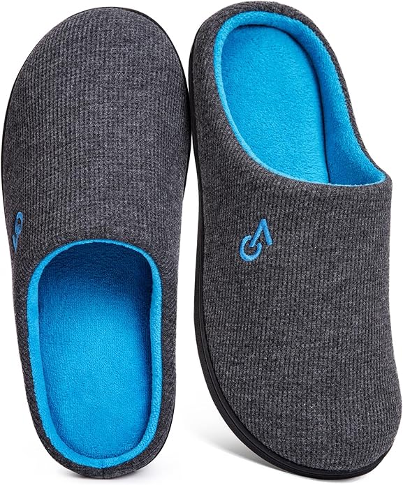 VeraCosy Men's Two-Tone Memory Foam House Slippers Indoor Outdoor Durable Rubber Sole