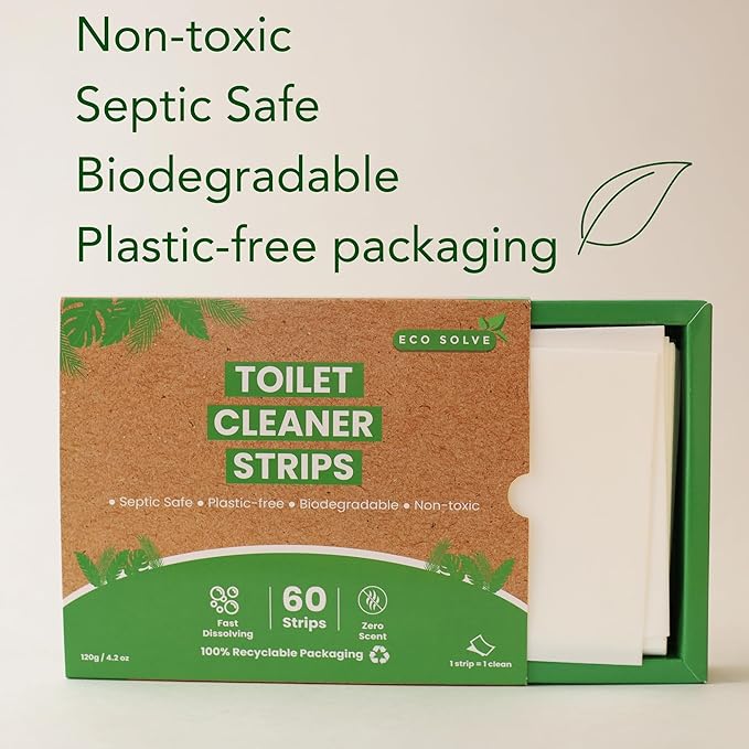 Toilet Bowl Cleaner Strips 60 Count, Unscented Eco-friendly, Non-toxic, Septic Safe, Removes Odors & Stains, Plastic-free, Natural Toilet Bowl Cleaner for Quick and Easy Cleaning