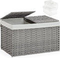 Storage Basket with Lid Rattan Storage Basket with 2 Separate Lid, 27.8 Gallon (105 L) 25.2 * 15.4 * 16.1 Inches Woven Wicker Baskets with 2 Liners and Handles for Bedroom Laundry-Gray