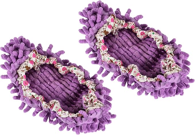 1 Pair Washable Cleaning Shoes Cover - Floor Cleaning Dust, Chenille Microfiber Duster Mop Slippers, Apply to House Office Room (Purple)