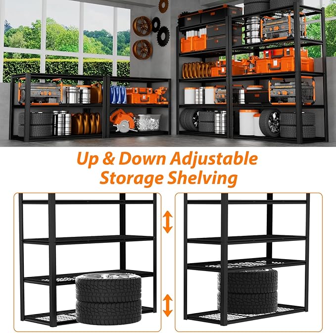 ROOMTEC 48" W Garage Shelving Heavy Duty,2800LBS Storage Shelves,5-Tier Adjustable Metal Shelving Utility Shelf Rack Garage Storage Organize for Storage Industrial, Warehouse, Basement