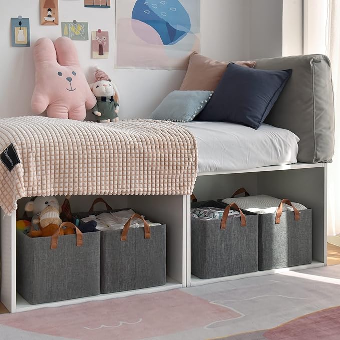 GRANNY SAYS Closet Storage Baskets, Collapsible Fabric Storage Bins with Metal Frame, Clothes Organizer Bins, Extra Large Baskets for Shelves, Dark Gray, 4-Pack