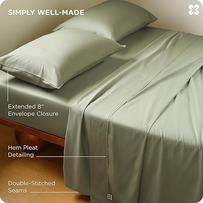 Bedsure Cooling Sheets, Rayon Derived from Bamboo & Cotton Blend, GentleSoft, Breathable, Queen Sheet Set, Deep Pocket Up to 18 Inches, Hotel Luxury Bedding for Hot Sleepers, Tea Green