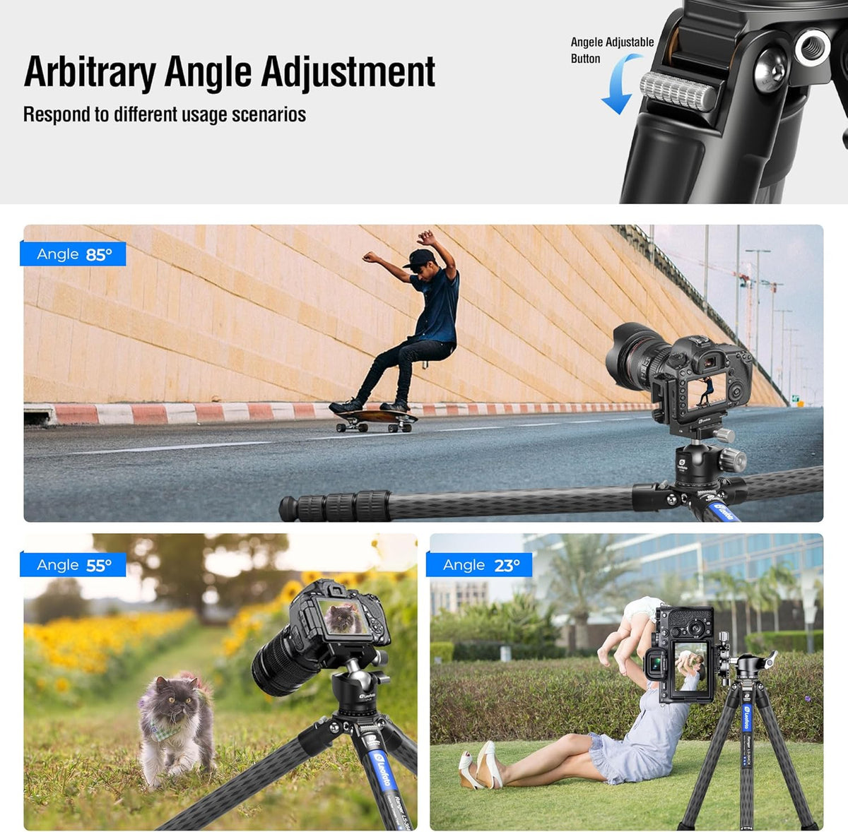 58" Carbon Fiber Tripod, Lightweight Travel Compact Tripod for Mirrorless Camera, DSLR, 4-Sections with Max Tube Dia 36mm, Load Up to 55lbs/25kg (LS-364CX)