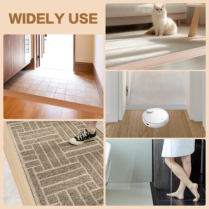 Floor Transition Strip Vinyl Door Threshold Ramp Self Adhesive Carpet Edging Strip Doorway Edge Trim, Overlap Edge Reducer for Laminate Carpet, Floor, Tile (Yellow Wood, 3/5" to 4/5", 6.6Ft)