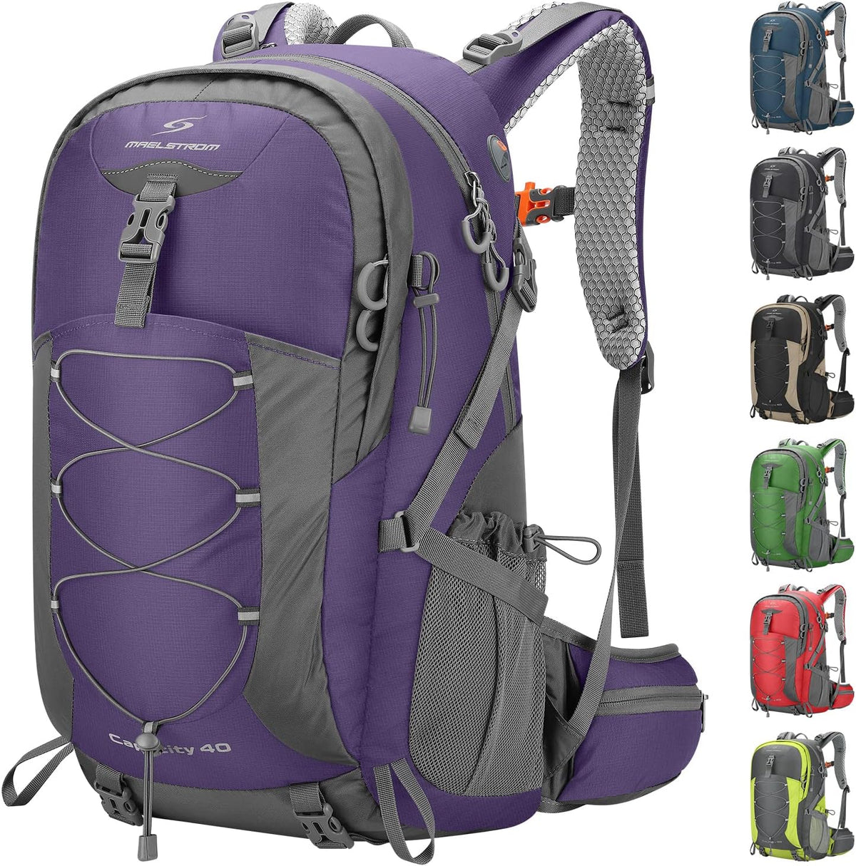 Maelstrom Hiking Backpack,Camping Backpack,40L Waterproof Hiking Daypack with Rain Cover,Lightweight Travel Backpack,Purple