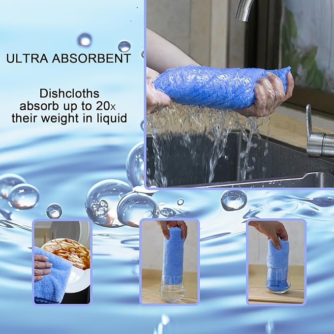 kimteny Kitchen Cloth Dish Towels, 13x28 Inches Premium Dishcloths, Super Absorbent Coral Velvet Microfiber Cleaning Cloths, Fast Drying Rags for Washing Dishes (13x28-8 Pack, Blue)