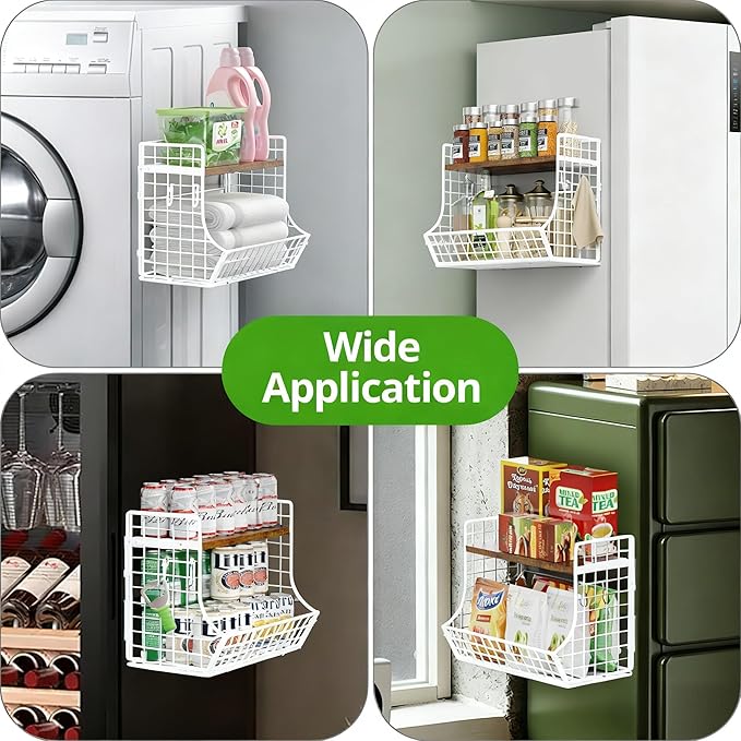 Magnetic Shelf for Fridge with Wood Lid, Fruit Potato and Onion Storage Bins, Pantry Organizers and Storage, Strong Magnetic Spice Rack for Refrigerator, Kitchen Counter and Laundry Room (Large)
