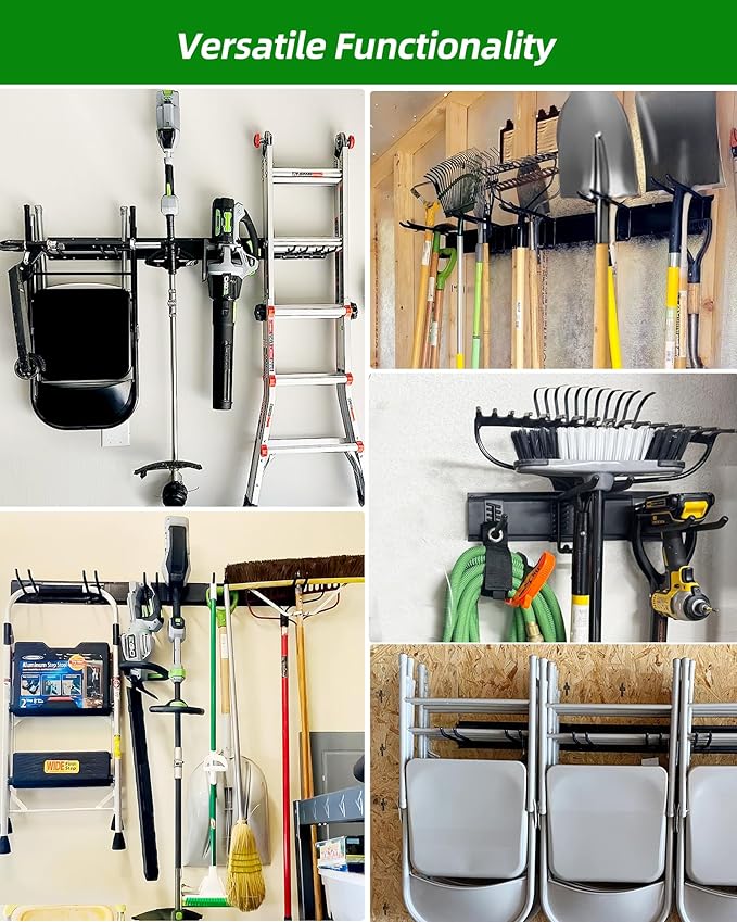 64 inches Garage Tool Organizer Wall Mount, Heavy Duty Garden Tool Organizer Rack, Hanging Storage Organization Racks Holder with 10 Hooks, for Lawn Tools, Shovel, Shed