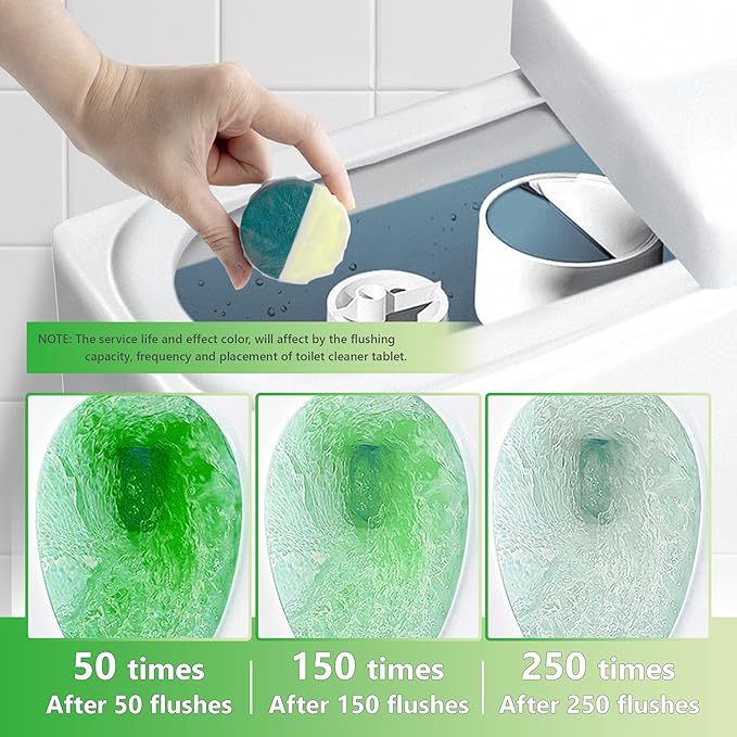 Toilet Bowl Cleaner Tablets, Automatic Toilet Bowl Cleaners, Long-Lasting Toilet Tabs Drop in Tank for Deodorizing & Descaling, Green & Yellow, 12 Packs
