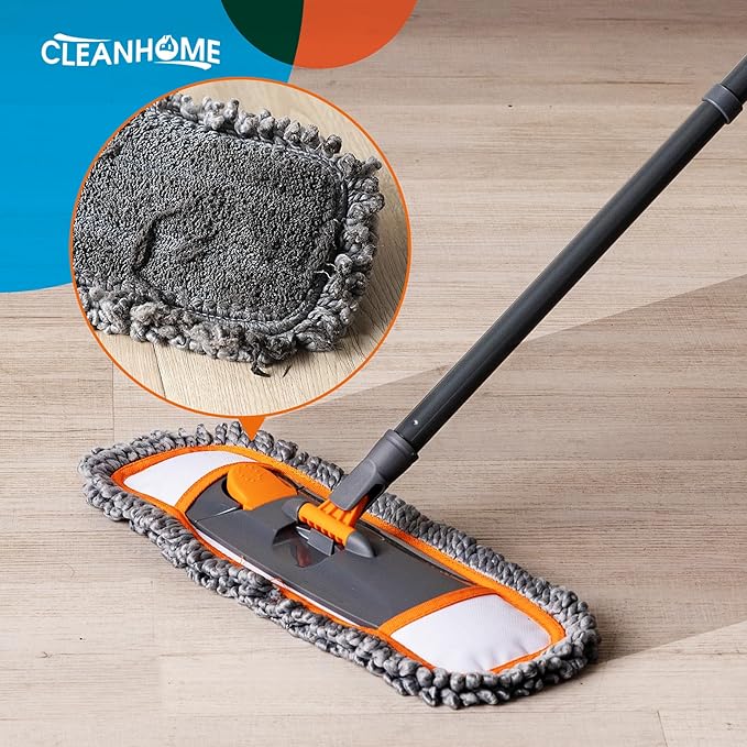 Mops for Floor Cleaning with 3 Different Washable Pads and Extendable 55” Long Handle, Multifunction Dust Mop for Hardwood,Marble,Tile Floor Mopping,Orange