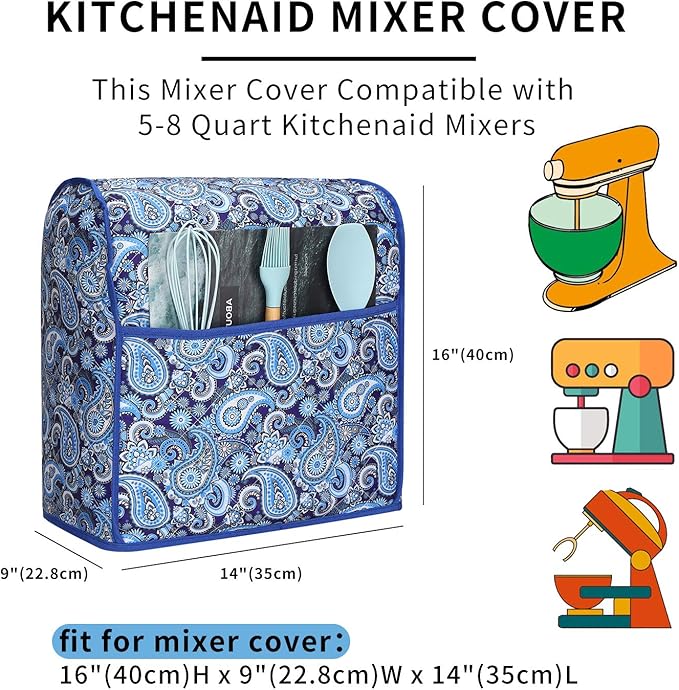 Kitchen Aid Mixer Cover,Kitchen Stand Mixer Cover Compatible With 5-8 Quart Kitchenaid Hamilton Mixers,Kitchen Aid Covers for Stand Mixer With Pockets,Kitchen Aid Mixer Assecories