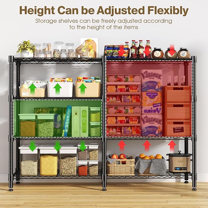 Himimi 4-Tier Heavy Duty Metal Storage Rack, 1200LBS Adjustable Wire Shelving for Storage, Standing Storage Shelf Units for Kitchen Garage Pantry Laundry, 60" W x 14" D x 60" H, Black