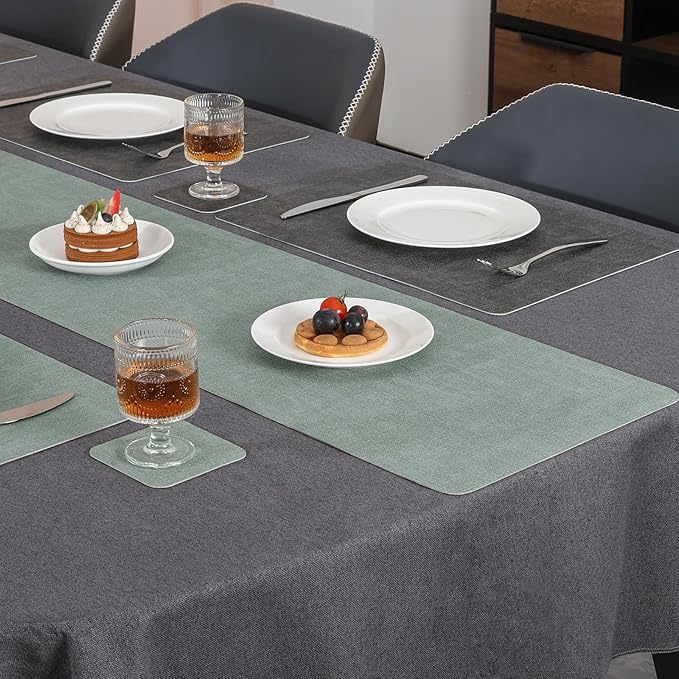 Table Runners 94 Inches Long, Dual-Sided Faux Leather Farmhouse Table Runner Waterproof Heatproof Non-Slip for Living Room Party Home Decor Holiday Decorations(Gray Sage Green, 15 x94 Inch)