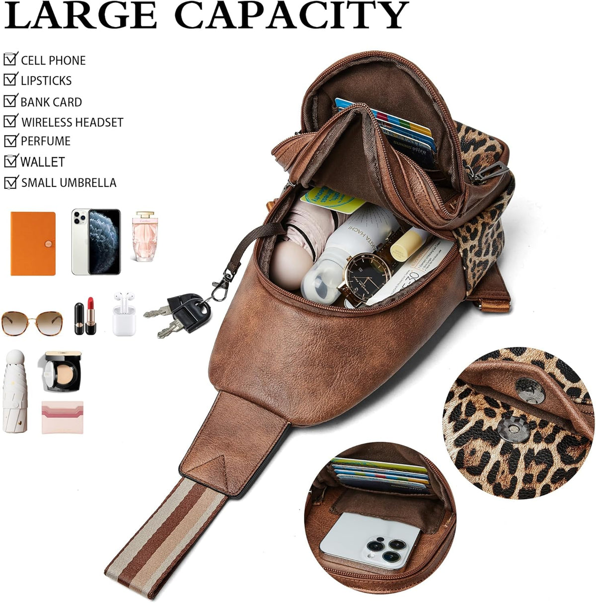 Sling Bag Crossbody Bags for Women Small Cross Body Bag Fanny Packs Chest Sling Purse for Daily Travel Leisure Sport