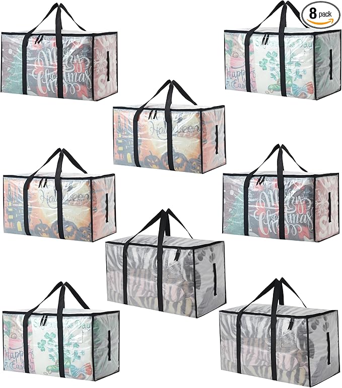 Heavy Duty 93L (24.5 Gallon) Stackable Storage Bins with Fully Openable Lids,Moving Bags Heavy Duty, Clear Plastic Totes for Moving Storage, Home Organization, Closet, Dorm Room. 8 pack