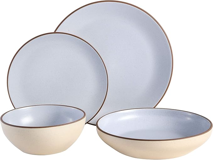 Gibson Elite Contempo Classic Double Bowl Dinnerware Set, Service for 4 (16pcs), Light Blue
