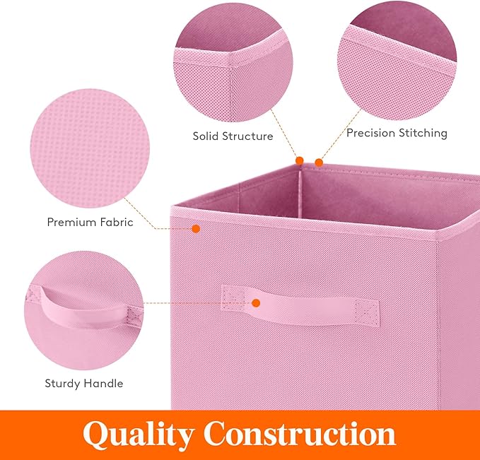 Lifewit 12 Packs Storage Cubes, 11 Inch Cube Storage Bins, Foldable Decorative Fabric Storage Baskets for Organizing Home Organizers with Handles for Shelves, Closet,Pink