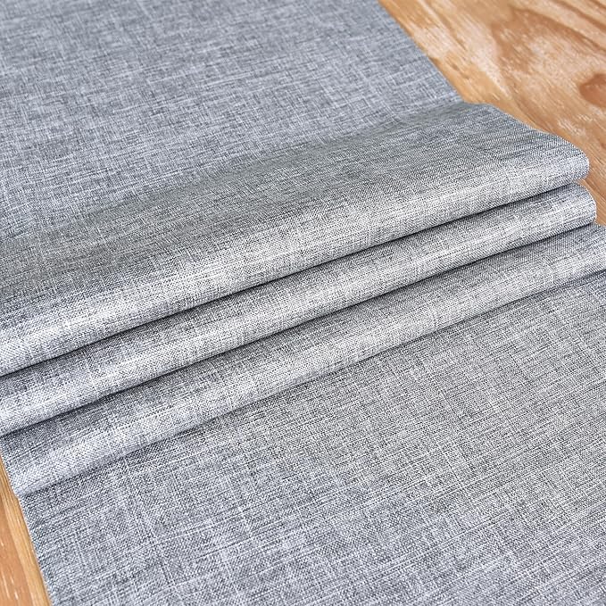 NEWISHER Farmhouse Rustic Table Runner Solid Grey Rectangular Table Runners Faux Linen Table Runner for Everyday Use Kitchen Dining Party Table 13x60 Inch