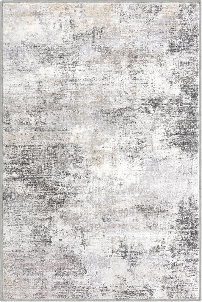 IOHOUZE Abstract Area Rugs 9x12 Ft Washable Large Rugs for Living Room, Non Slip Dining Room Rug, Printed Faux Wool Rugs for Bedroom, Floor Carpet for Office Nursery Playroom, Grey Beige
