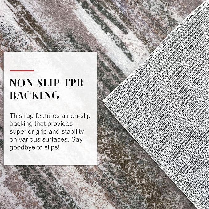 Modern Abstract Runner Rug 2.6x12, Dark Light Brown White Washable Long Kitchen Runner Non-Slip Soft Hallway Rug Runner Thin Print Faux Wool Carpet for Entryway Bedroom Laundry Room Indoor