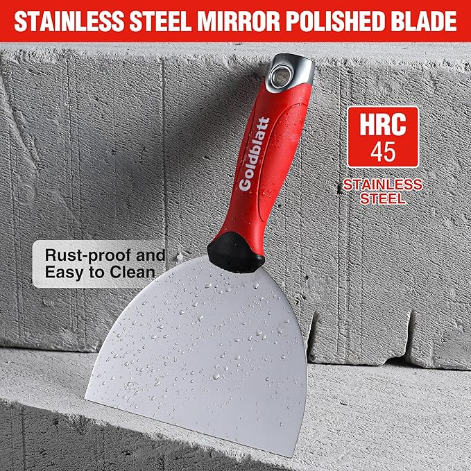 Goldblatt 6" Putty Knife, Stainless Steel Scraping Paint, Putty Knife Scraper with Hammer End, Soft Grip, Perfect for Drywall Repairing and Finishing