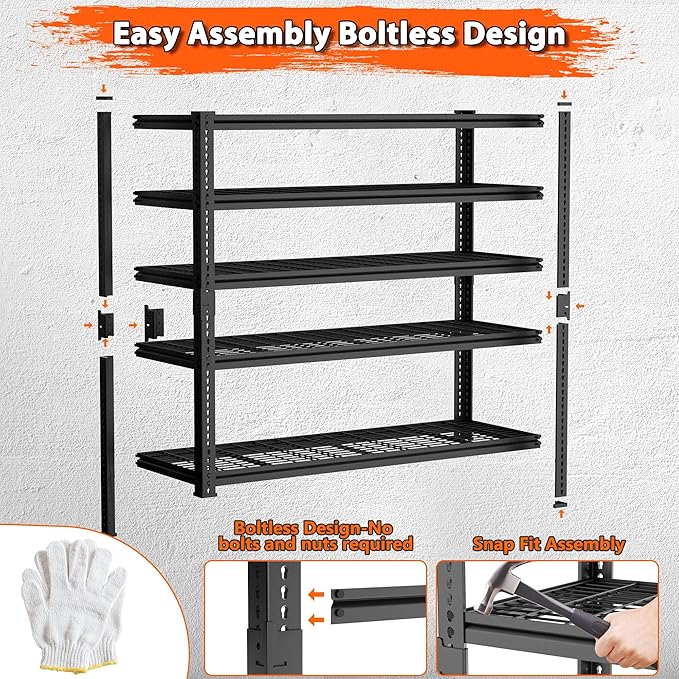 Storage Shelves Heavy Duty, 3 PCS 60" L x 24" W x 78" H Garage Wire Shelving Unit Loads 3300LBS, 5-tier Adjustable Metal Industrial Utility Shelf Rack for Kitchen, Laundry Room, Warehouse, Basement