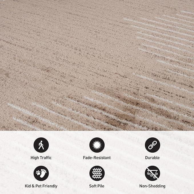 Rugshop Bohemian Stripe Stain Resistant High Traffic Living Room Kitchen Bedroom Dining Home Office Area Rug 7'10" x 10' Beige