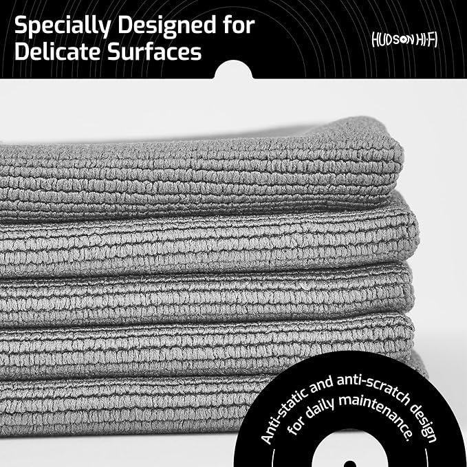 Hudson Hi-Fi Anti Static Microfiber Record Cleaning Cloth - 5 pk - The Audiophiles Anti-Scratch Lint & Dust Magnets - 7X Capillary Absorption LP & Record Cover Cleaner Protector Cleaning Cloths