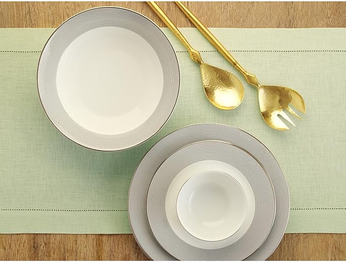 Solino Home Linen Sage Green Table Runner 108 Inches Long - 100% Pure Linen 14 x 108 Inch Table Runner for Christmas, New Year - Classic Hemstitch