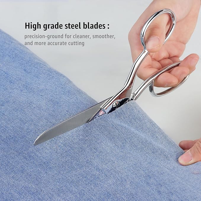 Professional Stainless Steel Fabric Scissors, 8-Inch Heavy Duty MultiPurpose Tailor Sewing Scissors for Fabric Cutting, Leather, Craft, Sharp Precision Shears Blades, Ergonomic Comfort Grip