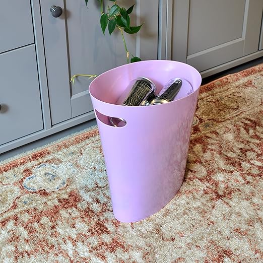 Youngever 2 Gallon Slim Trash Can, Plastic Garbage Container Bin, Small Trash Bin with Handles for Home Office, Living Room, Study Room, Kitchen, Bathroom (2 Pack) (Purple)