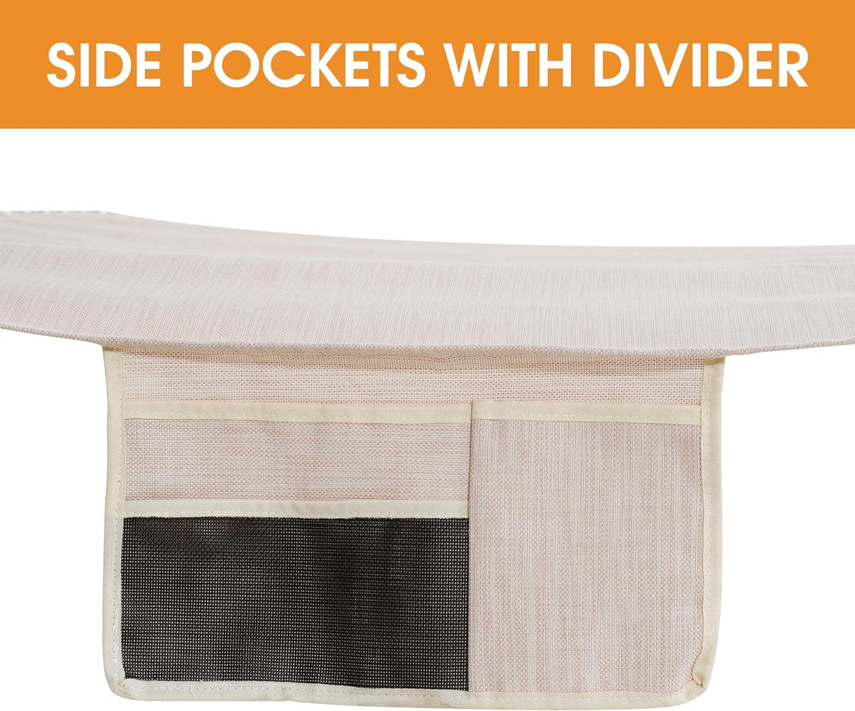 Lazy Daze Hammocks 11 FT Double Outside Hammock Quick Dry Olefin Fabric Hammock with Spreader Bar & Side Pocket for Outdoor Poolside Backyard 450 lbs Capacity, Beige