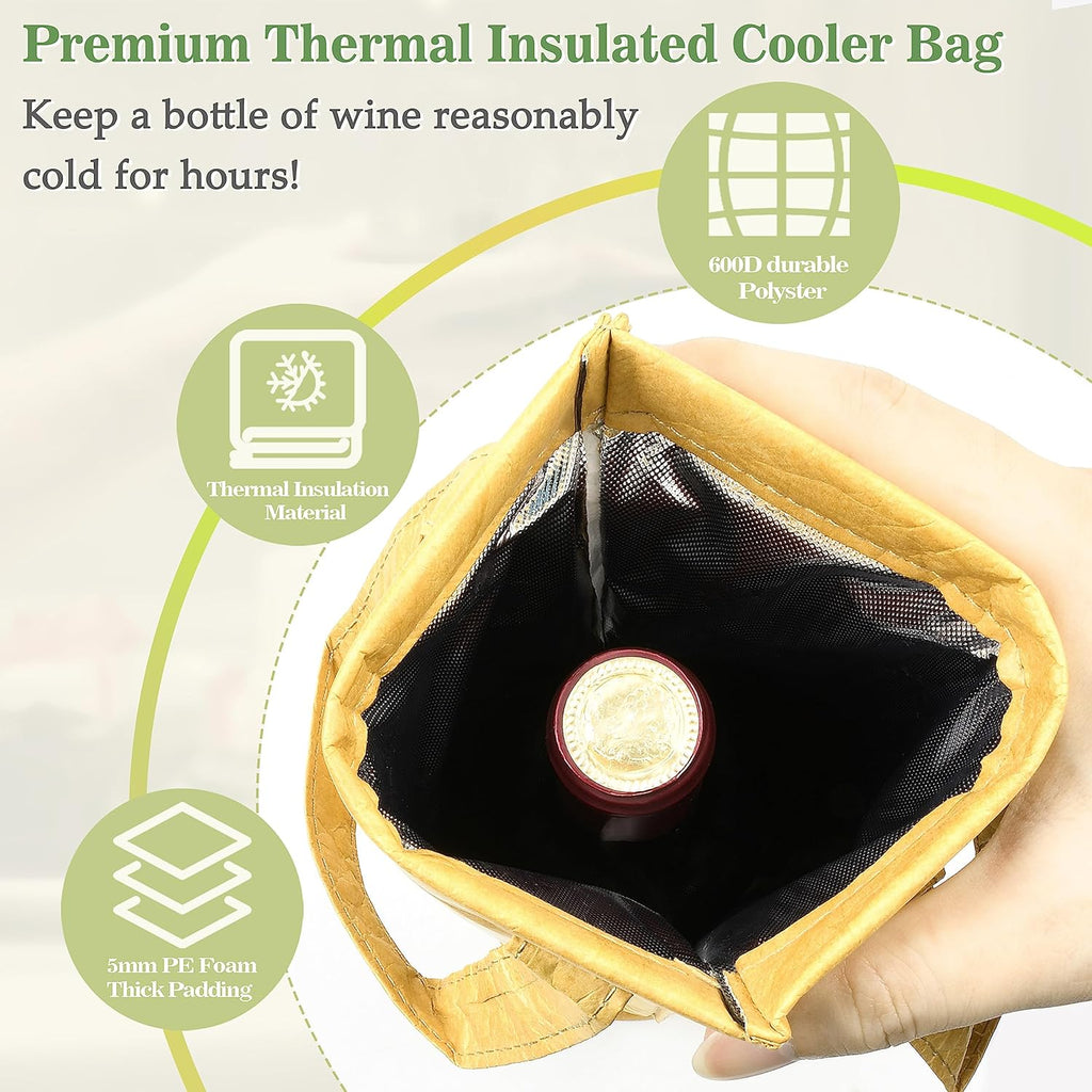 Tirrinia Single Wine Carrier Tote, Insulated Wine Cooler Bag for Travel, Picnic, & Wine Gifts – Thermal Padded Wine Bottle Holder Tote for Men & Women, Wine Gift for Wine Lovers, DuPont Paper