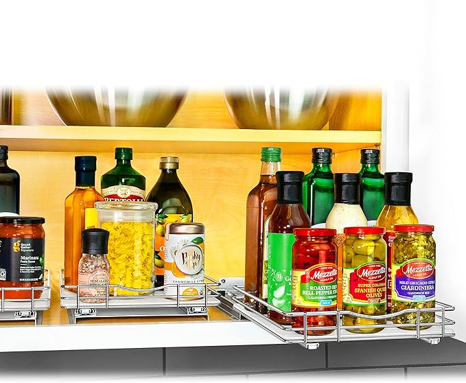 LYNK PROFESSIONAL® Pull Out Spice Rack Organizer for Inside Kitchen Cabinets - 10-1/4 inch Wide - Slide Out Drawer – Chrome Sliding Spice Cabinet Organization Shelf Racks - 1 Tier