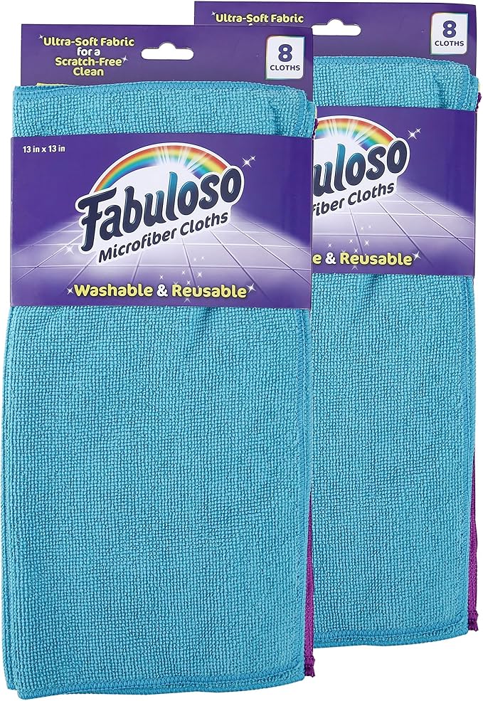 Fabuloso Microfiber Cleaning Cloths, Rainbow - Lint-Free, Scratch-Free Cleaning Cloths for Surfaces and Wood Furniture - Dustless Cloth for Bold and Bright Cleaning Experience, 8 Count - 2 Pack