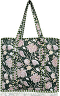 Cotton Quilted Tote Bag for Women – Large Beach & Travel Tote with Zipper, Reusable Grocery Bag