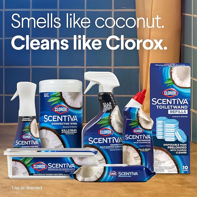 CLOROX Scentiva ToiletWand Toilet Cleaner Refills, Toilet brush, Coconut and Waterlily, 10 Count