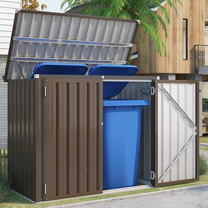 AECOJOY Outdoor Trash Can Storage, 46 Cu.Ft Outdoor Garbage Can Storage Shed, Horizontal Storage Cabinet Waterproof, Bicycle Sheds & Outdoor Storage Clearance in Brown