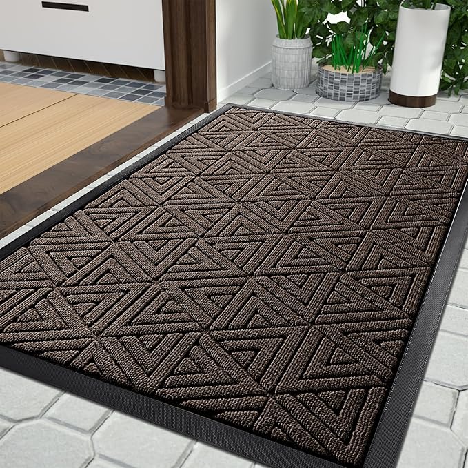 Yimobra Outdoor Mats for Front Door 29.5x17, All-Weather Waterproof Non-Slip Outdoor Door Mat Outside Eentrance, Garage/Patio Entryway Indoor Doormat, Easy Clean, Brown