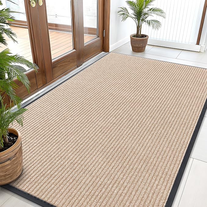 OLANLY Front Door Mat Indoor Outdoor Entrance, Waterproof Heavy Duty Doormat, Fade Resistant, Low Profile, Easy Clean Patio Porch Welcome Floor Mats for Entry, 59x35, Beige