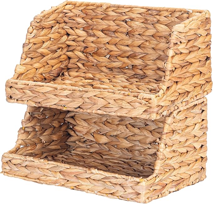 VATIMA Water Hyacinth Storage Baskets for Organizing, Medium Open-Front Wicker Basket for Kitchen, for Shelves, 11.8” x 7.5” x 5.5”, 2 Pack