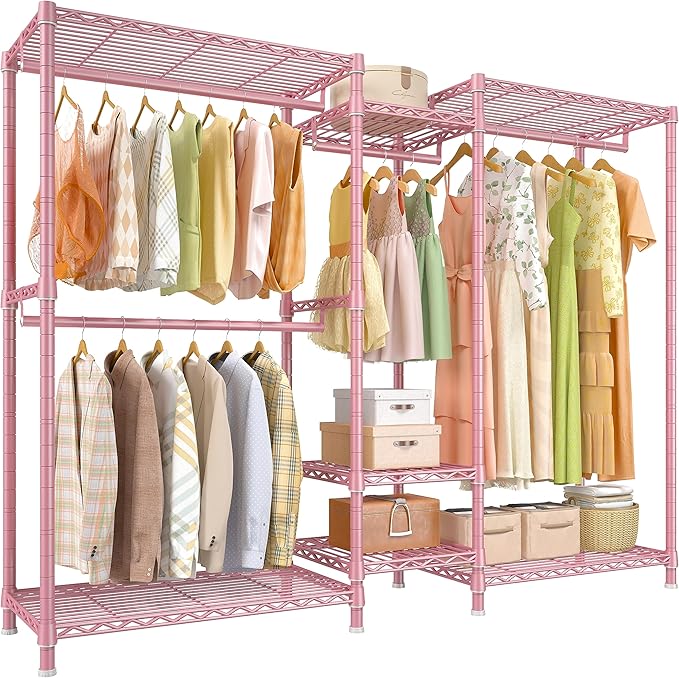 Raybee Clothing Racks for Hanging Clothes Heavy Duty Clothes Rack Load 750LBS clothes rack, 77" H x 70.5" W x 13.8" D, Pink