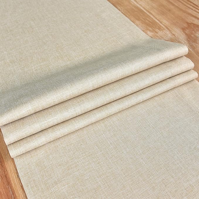 NEWISHER Farmhouse Rustic Table Runner Solid Beige Rectangular Table Runners Faux Linen Table Runner for Everyday Use Kitchen Dining Party Table 13x48 Inch