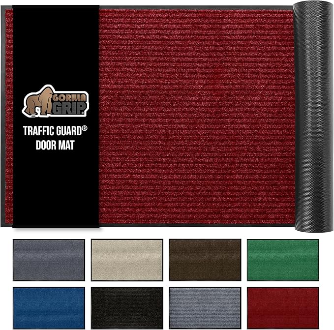 GORILLA GRIP Traffic Guard Door Mat, 60x36, Heavy Duty Welcome Mats, Commercial Office Space Doormat, Waterproof, Fade Resistant, Strong Rubber Backing, Low Profile, Shoe and Boot Scraper, Red