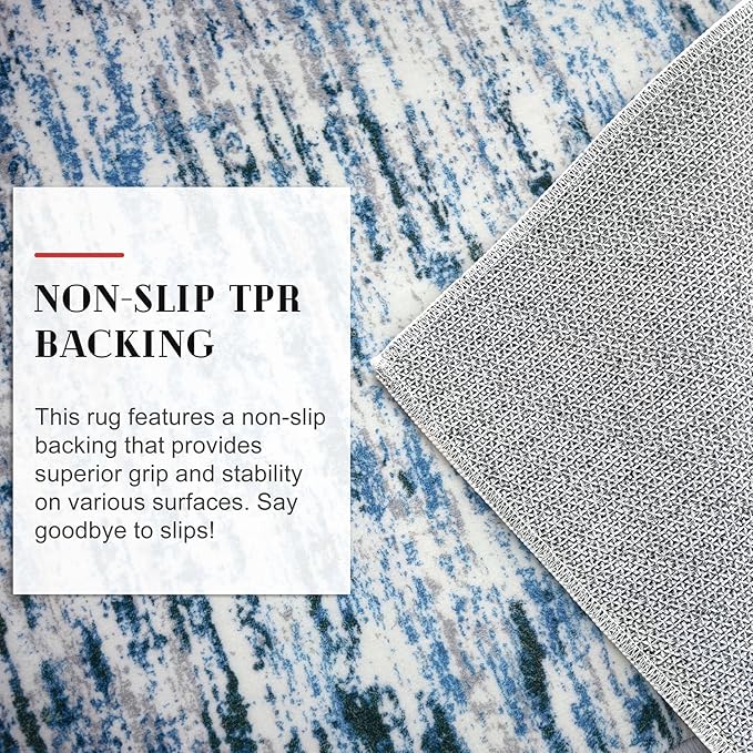 Modern Abstract 9x12 Large Machine Washable Living Room Rug Non-Slip Soft Bedroom Area Rug Grey Blue White Thin Print Faux Wool Carpet Throw Rugs for Nursery Playroom Dining Room Indoor