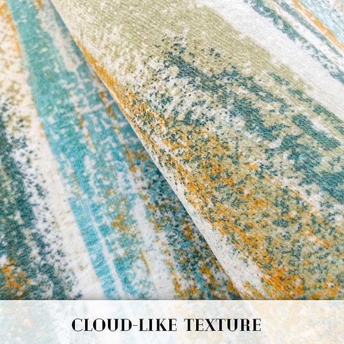 Modern Abstract Runner Rug 2x10, Green Mustard Multi Washable Long Kitchen Runner Non-Slip Soft Hallway Rug Runner Thin Print Faux Wool Carpet for Entryway Bedroom Laundry Room Indoor